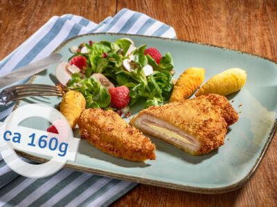 Cordon Bleu vom Schwein, flüssig gewürzt, paniert,