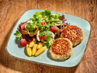 Pfannenfrikadelle ohne Zwiebeln, mild gewürzt,