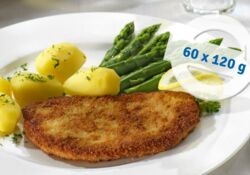 Fillet pork schnitzel, liquid seasoning, breaded,